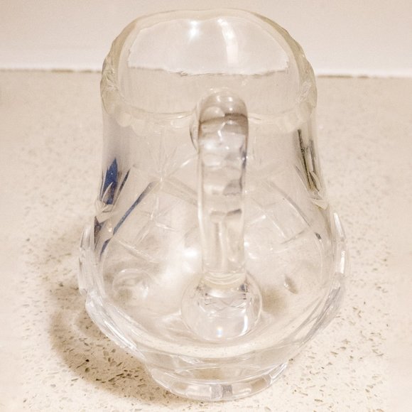 Vintage Antique Etched Star Crystal Glass Water Creamer Holiday Serving Pitcher - Picture 3 of 4
